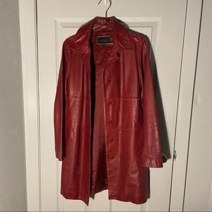 Vintage Express Red Leather Trench Coat